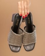 Sandália salto bloco ( 5cms) - Prata envelhecida